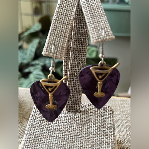 Jewelry - Purple Heart Earrings with Gold Martini Design